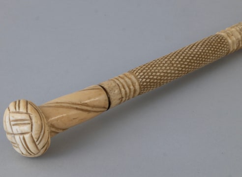 Delicate Whale ivory Cane With Whale Ivory Monkey Fist and Fancy Carved Shaft
