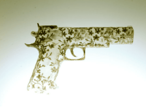 Nikki Luna, handgun made of lace set in resin cast