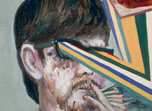 Mariano Ching painting of smoking man detail