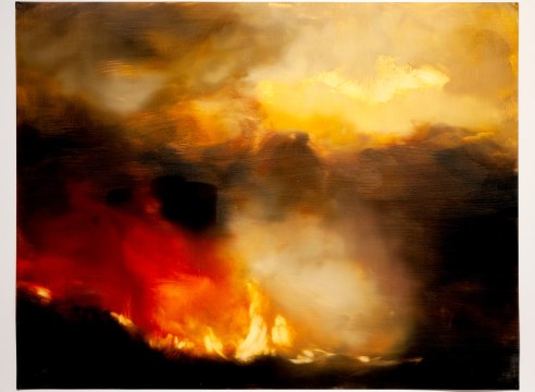 karen marston, detail of forest fire at night painting