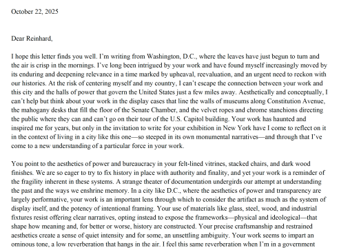 Letter to Reinhard Mucha