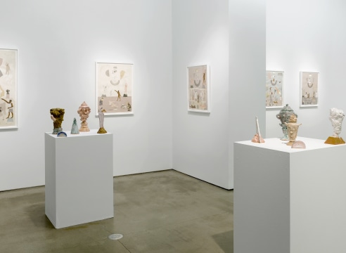 installation of sculptures and works on paper