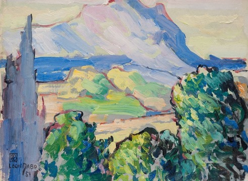 LEON DABO (1864-1960) , Aix en Provence, Etude (Treeline view of Mount St. Victoire), 1951