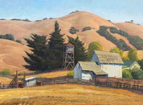 RAY STRONG (1905-2006), Barn in a Hilly Landscape, c. 1960s
