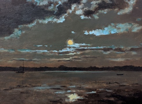 LOCKWOOD DE FOREST (1850-1932), Full Moon Over Trees - Two Boats