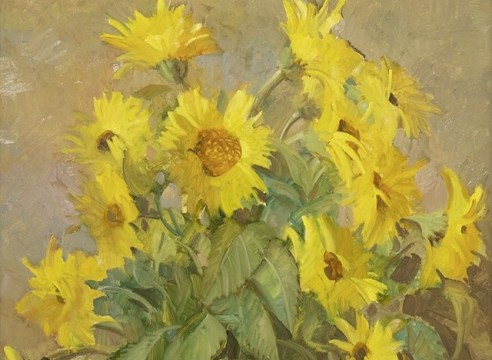 MEREDITH BROOKS  ABBOTT , Sunflowers in a Green Vase, 2022