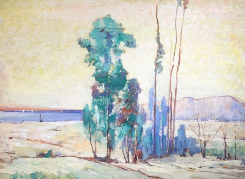 LEON DABO (1864-1960) , French landscape (With Three Tall Barren Trees  - Center Right) , ND (c. 1952)