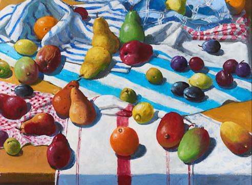 Paul Wonner (1920-2008), Fruit and Kitchen Towels on a Big Table, 2001