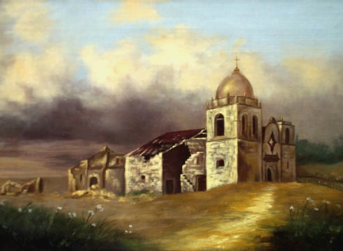 MARY STEVENS , Carmel Mission with Clouds, c 1880