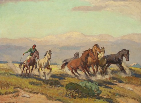CARL OSCAR BORG (1879-1947), Navajo Herding Wild Horses, 1945