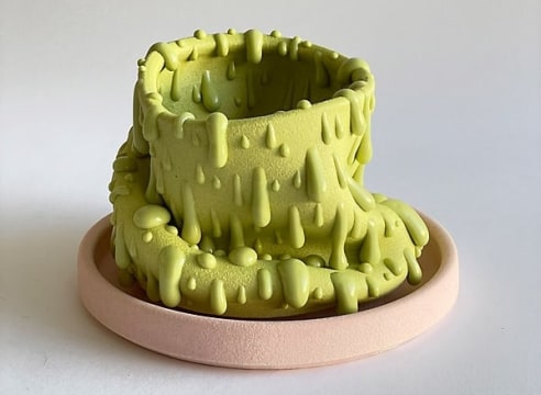 PHILIP KUPFERSCHMIDT , Chartreuse Slump Planter with Pink Tray, 2024