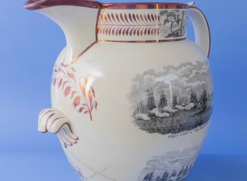 English Sunderland Monumental Pink Lustre Commemorative Pitcher, 19th Century,