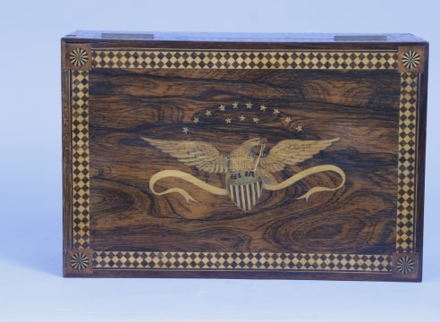 Fine Inlaid Box with Inlaid Eagle on the Top, American, dated 1873