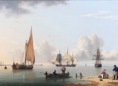 Oil on canvas, titled: &quot;A Frigate Offshore&quot;, signed and dated lower right J. Ward 1831.