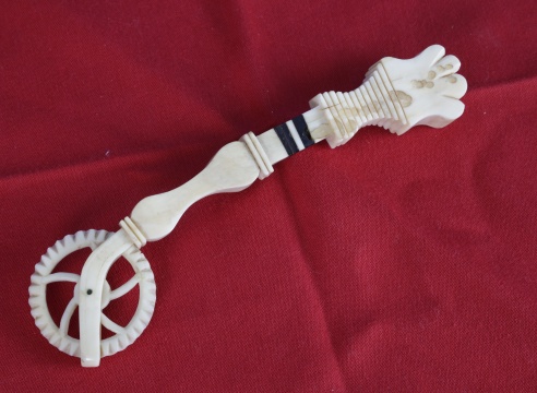 Whale ivory Crimper with Baleen Spacers and Pierced Spooked Wheel, American mid 19th Century