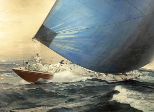 Painting of The America's Cup trials Yacht &quot;American Eagle&quot; by Frank H. Wagner, American 1964