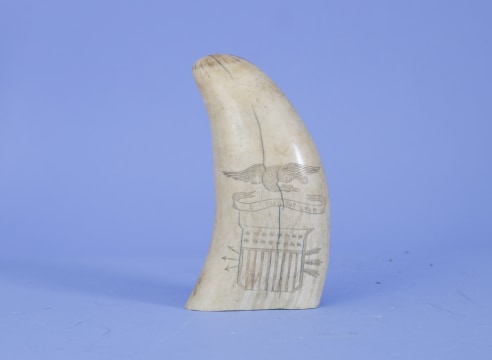 SCRIMSHAW WHALE'S TOOTH &quot;THE NIAGARA SUSPENSION BRIDGE&quot; &amp; the Reverse with Eagle and American Shield