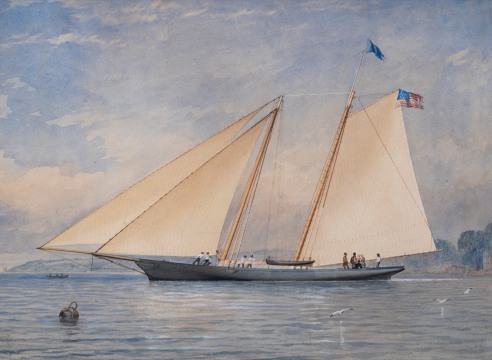 Watercolor of Yacht &quot;America&quot; by T.S. Robins painted in 1851