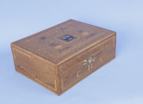 Sailor Made Patriotic Inlaid Dressing Table Box with Inlaid American Flags