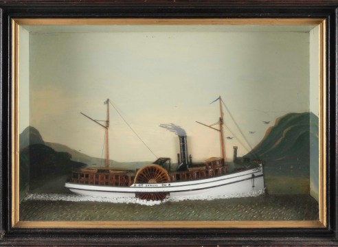 Walnut Framed Shadow Box Model of the Sidewheeler &quot;ONWARD&quot;, American, circa 1880