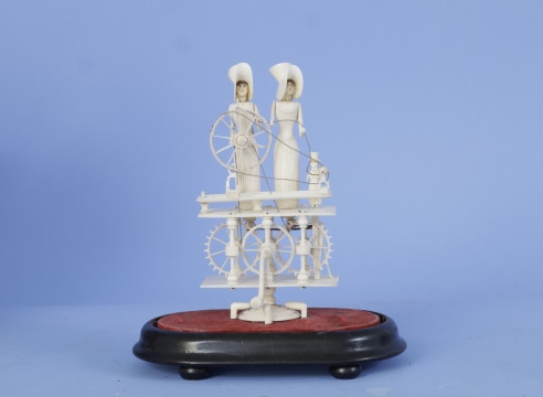 Napoleonic Prisoner-of- War Bone Spinning Jenny with two Women and a Child Bone Figures