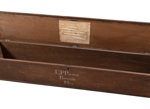 Rare and Important Chestnut Captain's Chart Chest, painted on front &quot;E.P. Percival Barnstable Mass&quot;, and dated &quot;April 28 1819&quot;