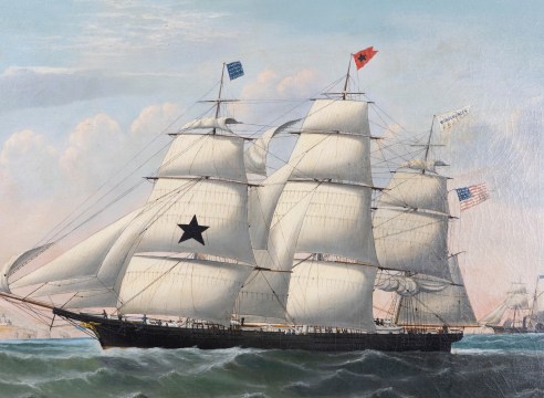 Oil on Canvas of the American Ship &quot;Winged Racer&quot; signed William G York L.Poll 1862