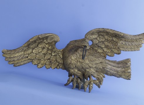 Carved and Gilded 19th Century American Eagle with Ring in Beak.