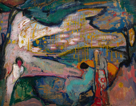 abstracted landscape with figures