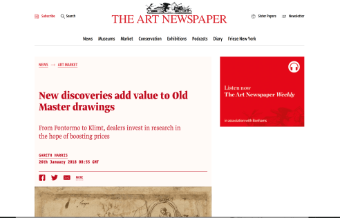 Feature in The Art Newspaper: New discoveries add value to Old Master drawings, January 2018
