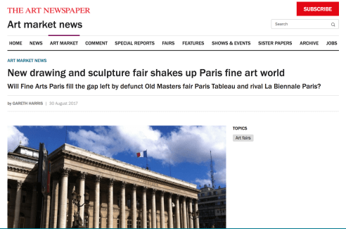 Mention in The Art Newspaper: New drawing and sculpture fair shakes up Paris fine art world, August 2017