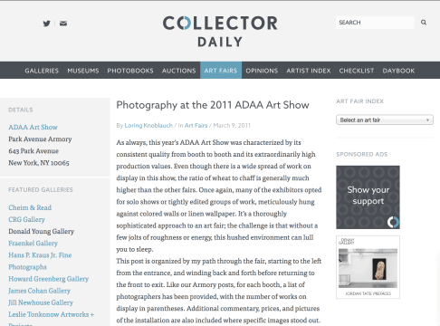 Mention in DLK Collection: Photography at the 2011 ADAA Art Show, March 2011