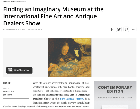 Review in BLOUDINARTINFO: Finding an Imaginary Museum at the International Fine Art and Antique Dealers Show, October 2010