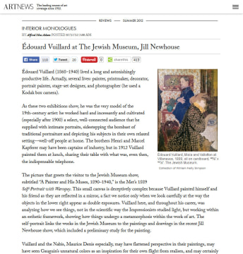 Review in Artnews: Interior Monologues: Édouard Vuillard at The Jewish Museum, Jill Newhouse, July 2012
