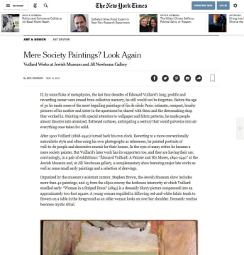 Review in the New York Times: Mere Society Paintings? Look Again: Vuillard Works at Jewish Museum and Jill Newhouse Gallery, May 2012