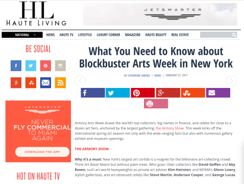 Mention in HauteLiving: What You Need to Know about Blockbuster Arts Week in New York, February 2017