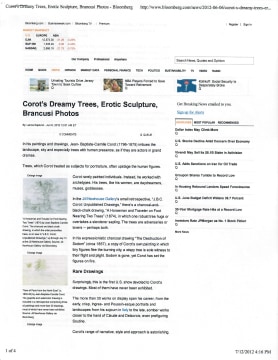 Review on BloombergNews: Corot's Dreamy Trees, Erotic Sculpture, Brancusi Photos, June 2012