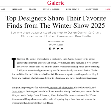 Galerie Magazine: Top Designers Share Their Favorite Finds from The Winter Show 2025