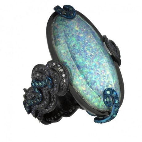 Opal and Diamond Zig Zag Ring