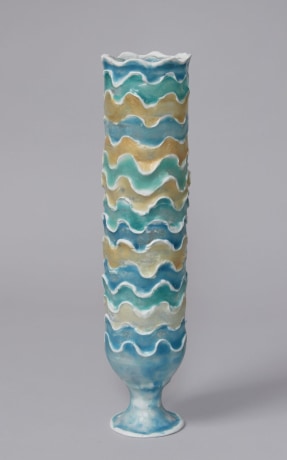 Urn with Blue, Green and Gold Waves