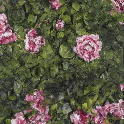 Oil painting on plates on wood by Julian Schnabel titled Rose Painting (Near Van Gogh’s Grave) III, 2015