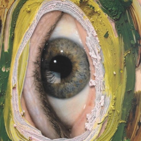 Mixed media image of a vertical eye by Urs Fischer