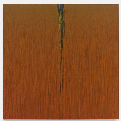 An oil painting by Pat Steir titled Orange One, 2018