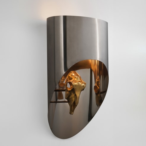 steel sconce on wall