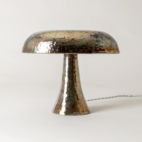 Lamp with silver mirrored raku glaze