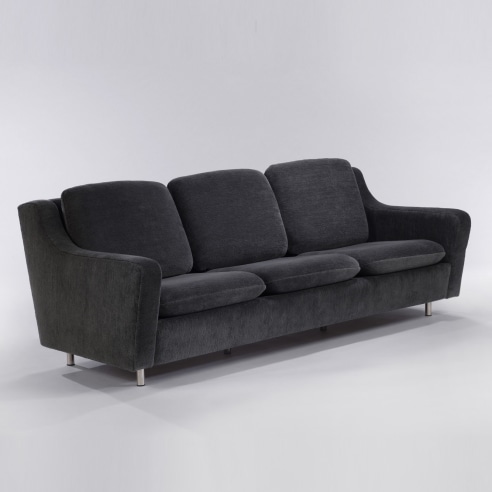 Upholstered three seater sofa with metal legs