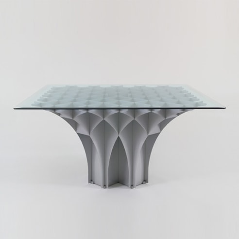 Aluminum base glass topped table by Pierre Paulin