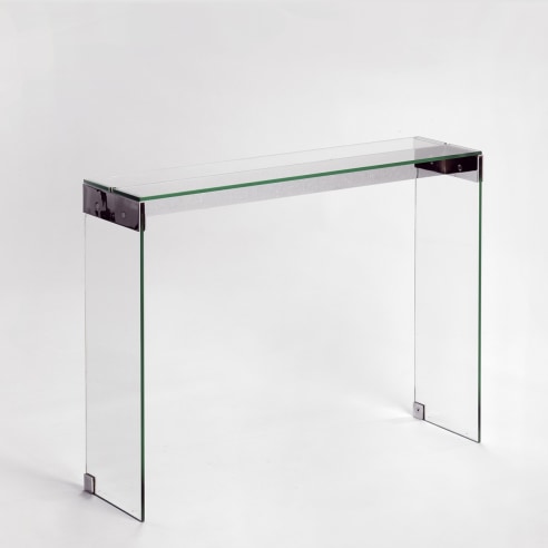 glass console table in an empty room