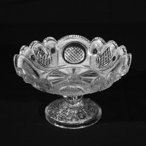 Clear &quot;Lacy&quot; Footed Compote in &quot;Crossed Peacock Feather&quot; Pattern