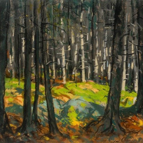  ROBERT HENRI (1865–1929), "Sunlight in the Woods," 1918. Pastel on buff paper, 15 1/4 x 19 in. (detail)